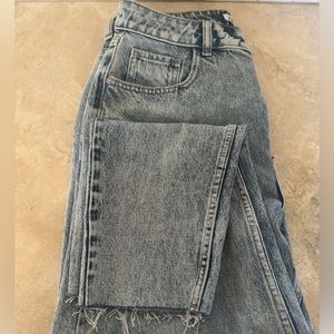 NWT Zara Womens Mom Fit High Rise Mom Leg Ankle Rigid Pants Acid Blue Size 10